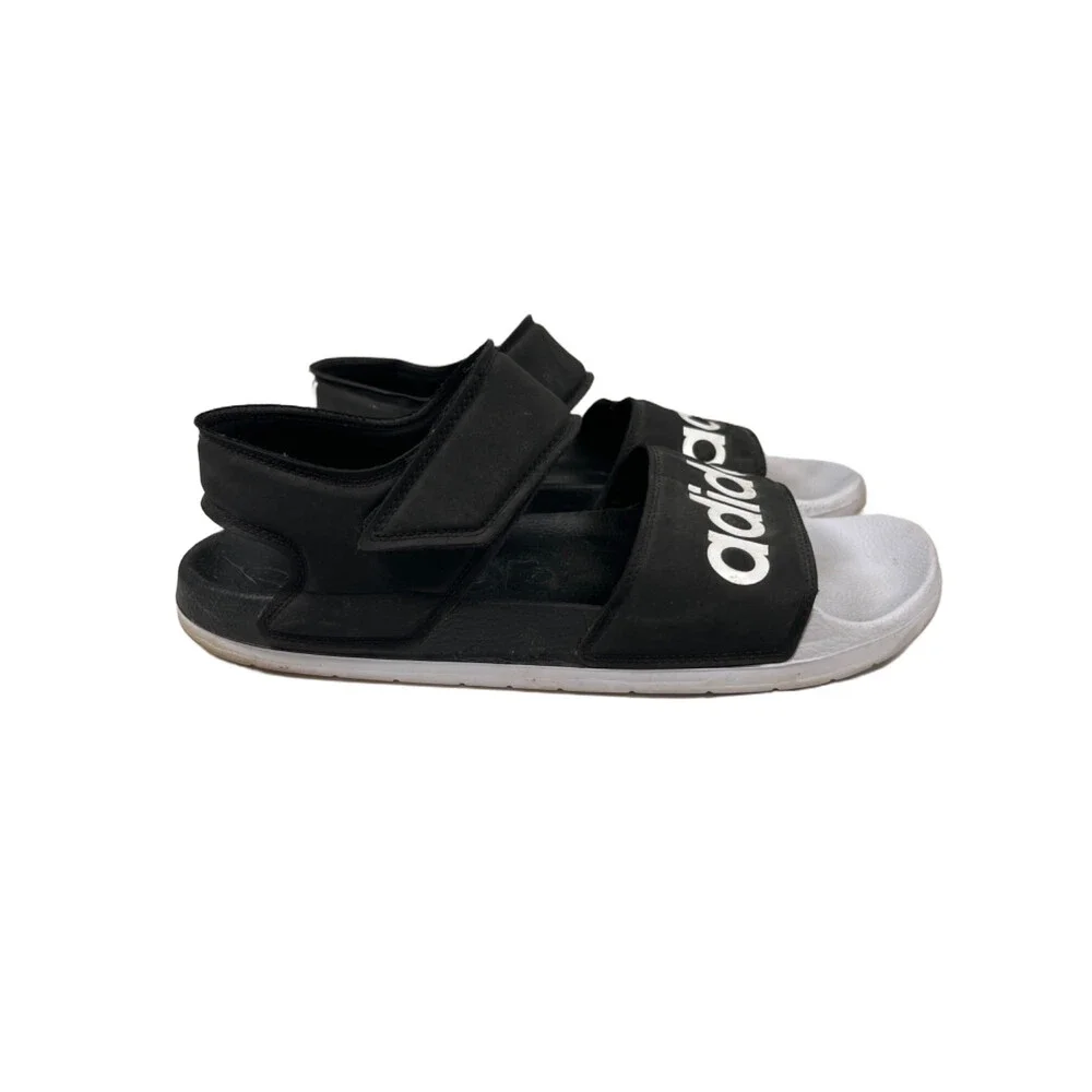 Adidas Men's Black/White Adilette Slingback Hook-And-Loop Sandals - 11